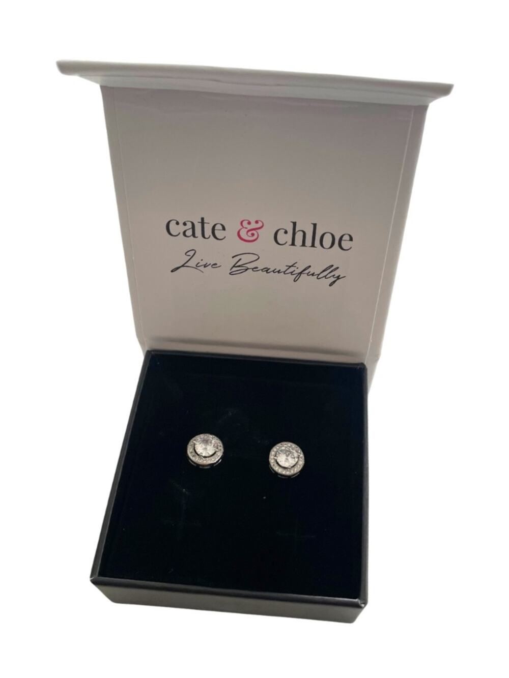Cate & Chloe Live Beautifully Diamond Ariel Earrings 18k White Gold Plated #0068